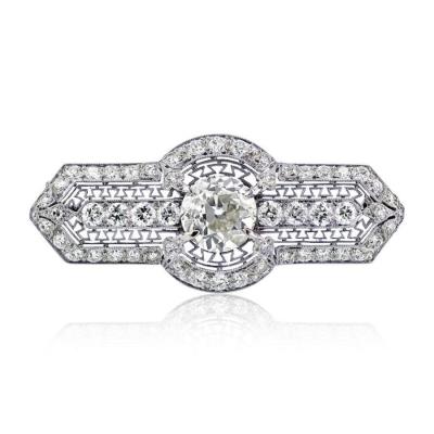  Marcus Co ART DECO PLATINUM 3 52 CARAT OLD EUROPEAN CUT OPEN FRAMEWORK DIAMOND BROOCH