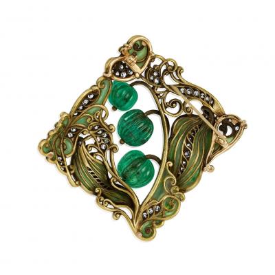  Marcus Co Marcus Co Art Nouveau Emerald and Diamond Plaque