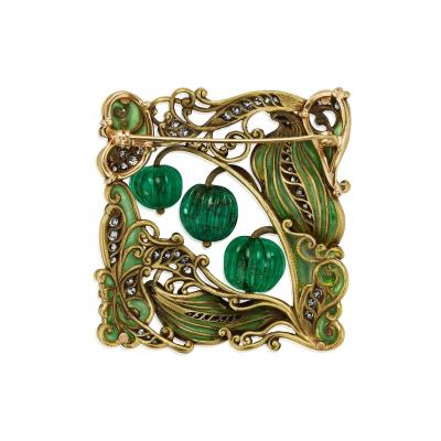  Marcus Co Marcus Co Art Nouveau Emerald and Diamond Plaque