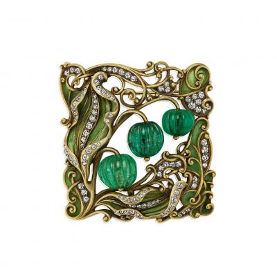  Marcus Co Marcus Co Art Nouveau Emerald and Diamond Plaque
