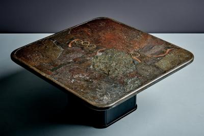  Marcus Paul Kingma Brutalist Stone Brass Coffee Table