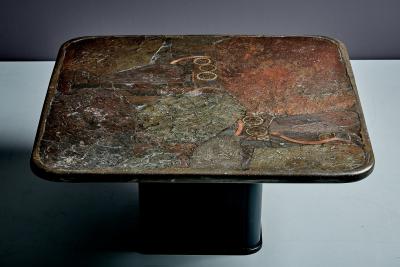  Marcus Paul Kingma Brutalist Stone Brass Coffee Table