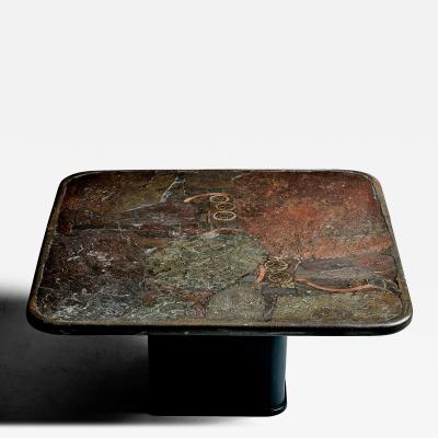 Marcus Paul Kingma Brutalist Stone Brass Coffee Table