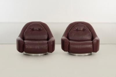  Mariani Guido Faleschini for Mariani Zator Lounge Chairs Ottomans Oxblood Leather 1975
