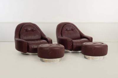 Mariani Guido Faleschini for Mariani Zator Lounge Chairs Ottomans Oxblood Leather 1975