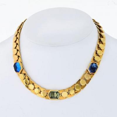  Marina B HONEYCOMB 18K YELLOW GOLD LINK CABOCHON NECKLACE AND EARRINGS JEWELRY SET