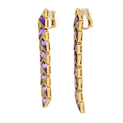 Marina B MARINA B 18K YELLOW GOLD AMETYST AND PERIDOT DROP EARRINGS