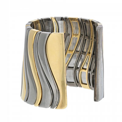  Marina B MARINA B 18K YELLOW GOLD HEMATITE LARGE CUFF BANGLE BRACELET