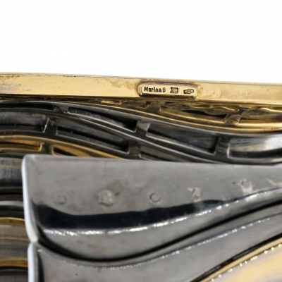  Marina B MARINA B 18K YELLOW GOLD HEMATITE LARGE CUFF BANGLE BRACELET