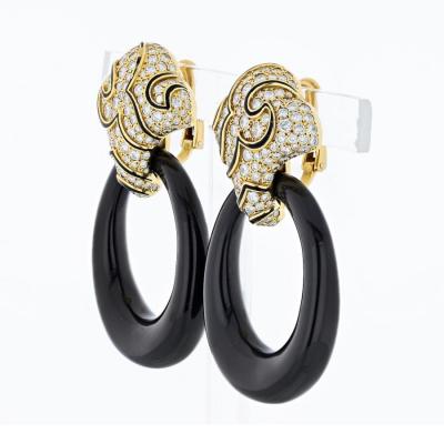  Marina B MARINA B DIAMOND 18K YELLOW GOLD BLACK ONYX DOOR KNOCKER EARRINGS