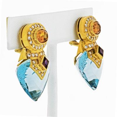 Marina B MARINA B HEART 18K YELLOW GOLD TOPAZ AND CITRINE DROP EARRINGS