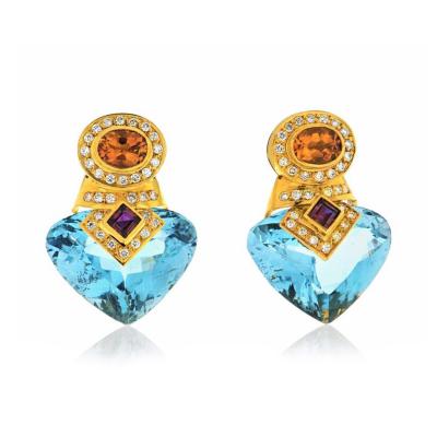  Marina B MARINA B HEART 18K YELLOW GOLD TOPAZ AND CITRINE DROP EARRINGS