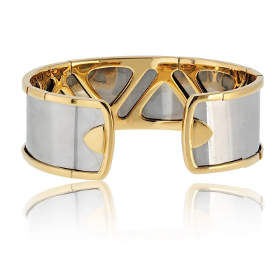  Marina B Marina B 18K Yellow Gold Green Emerald And Diamond Cuff Bracelet