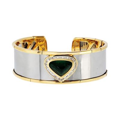  Marina B Marina B 18K Yellow Gold Green Emerald And Diamond Cuff Bracelet