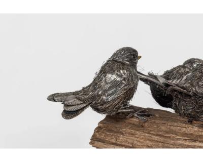  Mario Buccellati Adorable Family of Six Buccellati Sterling Silver Furry Chicks on Petrified Wood