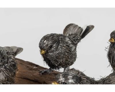  Mario Buccellati Adorable Family of Six Buccellati Sterling Silver Furry Chicks on Petrified Wood