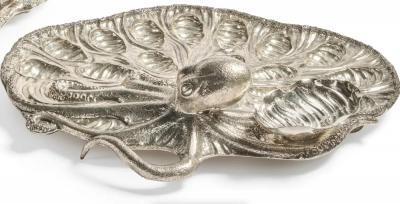  Mario Buccellati Rare Pair of Mario Buccellati Italian Silver Marine Themed Oyster Platters