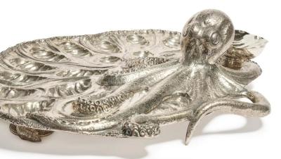  Mario Buccellati Rare Pair of Mario Buccellati Italian Silver Marine Themed Oyster Platters