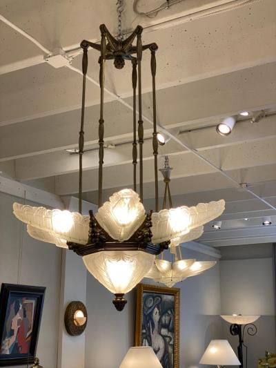  Marius Ernest Sabino Art Deco Chandelier