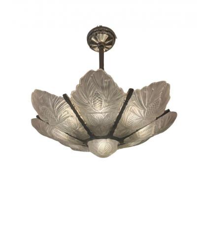  Marius Ernest Sabino Ernest Marius Sabino Pine Cone Frosted Glass Art Deco Chandelier