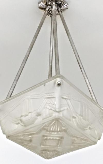  Marius Ernest Sabino French Art Deco Flush Pendant Chandelier by Sabino