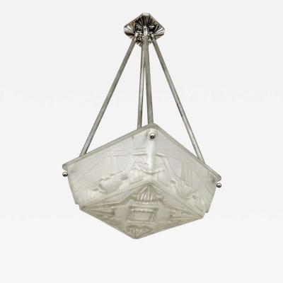  Marius Ernest Sabino French Art Deco Flush Pendant Chandelier by Sabino