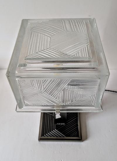  Marius Ernest Sabino French Art Deco Geometric Table Lamp Signed by Sabino pair available 