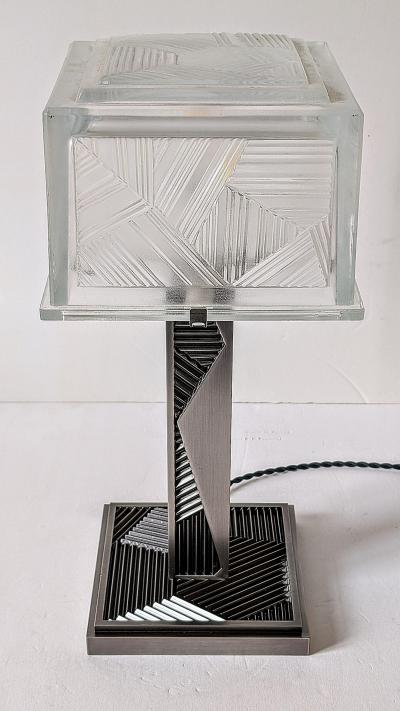  Marius Ernest Sabino French Art Deco Geometric Table Lamp Signed by Sabino pair available 