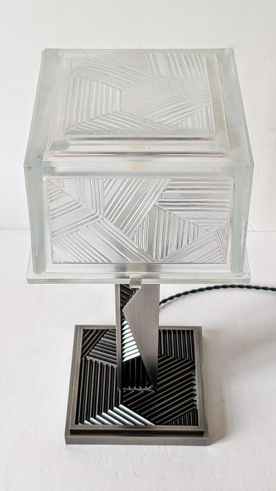  Marius Ernest Sabino French Art Deco Geometric Table Lamp Signed by Sabino pair available 
