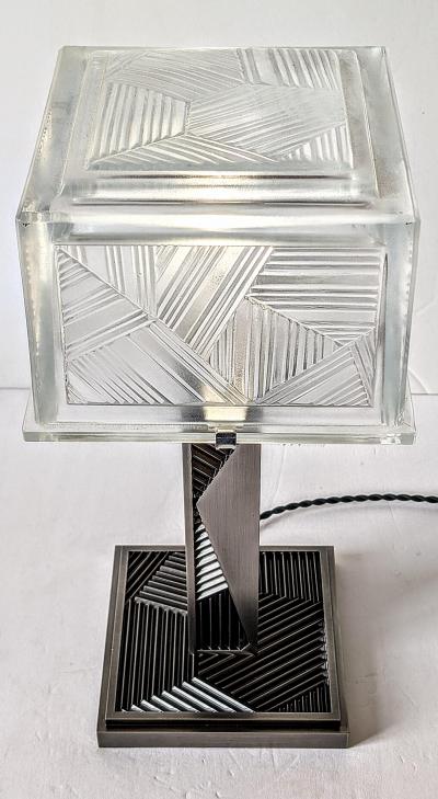  Marius Ernest Sabino French Art Deco Geometric Table Lamp Signed by Sabino pair available 