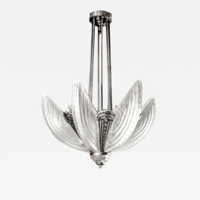 Marius Ernest Sabino French Art Deco Pendant Chandelier Signed Marius Ernest Sabino pair avai 