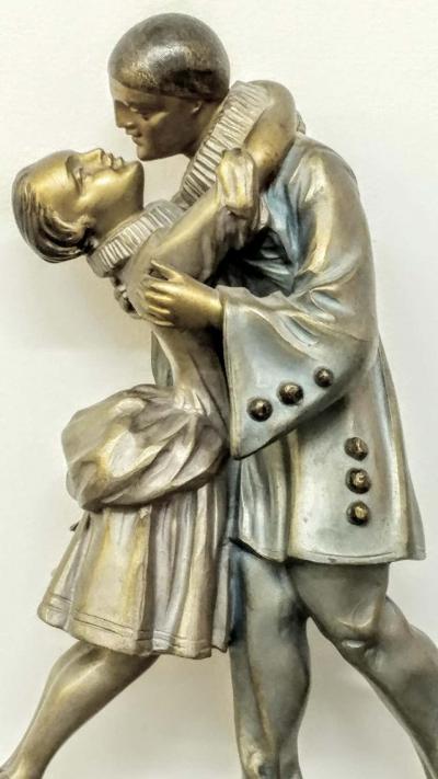  Marius Ernest Sabino French Art Deco Table Lamp Signed by Sabino with Linousin pierrot et colombine