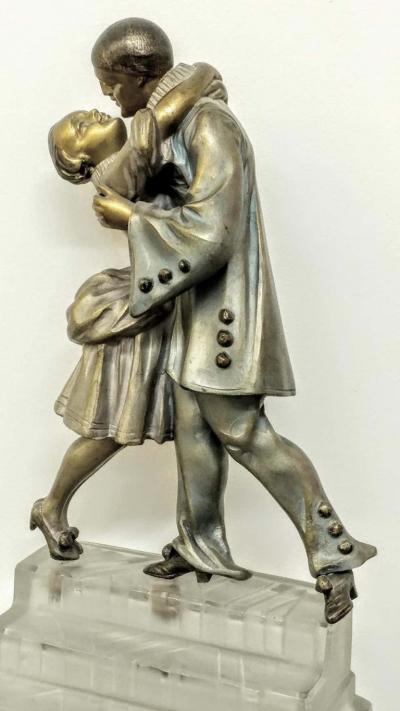  Marius Ernest Sabino French Art Deco Table Lamp Signed by Sabino with Linousin pierrot et colombine