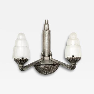  Marius Ernest Sabino French Art Deco Waterfall Wall Sconces Signed by Sabino