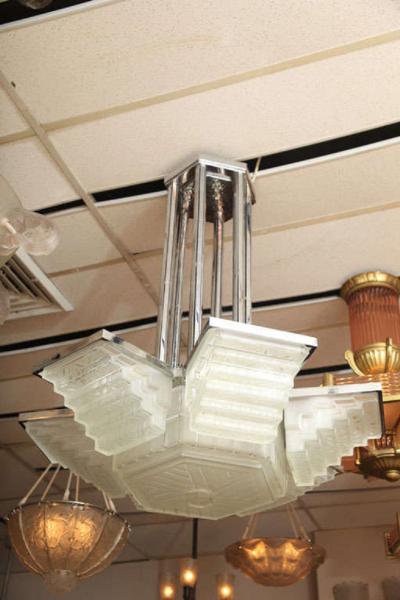  Marius Ernest Sabino Large Art Deco Chandelier by SABINO
