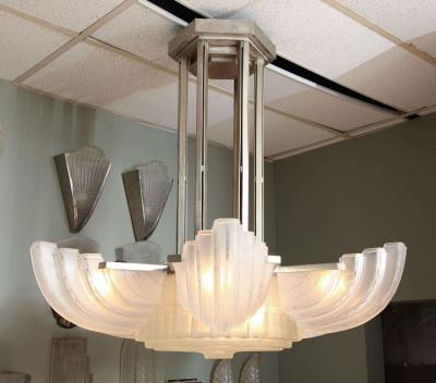  Marius Ernest Sabino Large and Important Art Deco Chandelier by Sabino