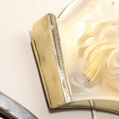  Marius Ernest Sabino Molded and Frosted Glass Sconces W Floral Motifs and Brass Fittings by Sabino