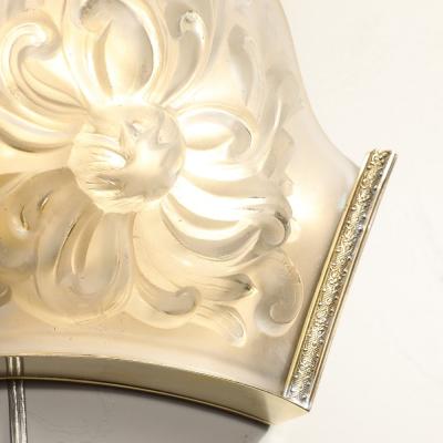  Marius Ernest Sabino Molded and Frosted Glass Sconces W Floral Motifs and Brass Fittings by Sabino