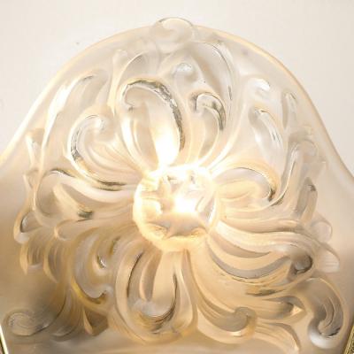  Marius Ernest Sabino Molded and Frosted Glass Sconces W Floral Motifs and Brass Fittings by Sabino