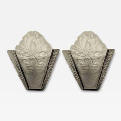  Marius Ernest Sabino Pair of French Art Deco Wall Sconces Signed by Sabino Pine cone