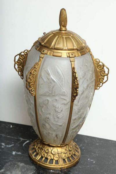  Marius Ernest Sabino Rare Art Deco Lamp by Sabino