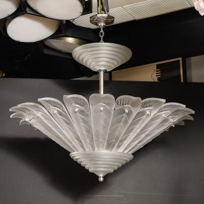  Marius Ernest Sabino Rare Art Deco Skyscraper Style Frosted Glass Chandelier Signed Sabino