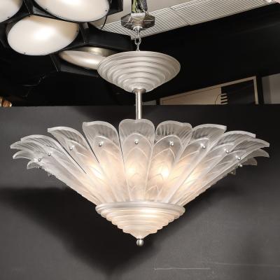  Marius Ernest Sabino Rare Art Deco Skyscraper Style Frosted Glass Chandelier Signed Sabino