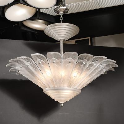  Marius Ernest Sabino Rare Art Deco Skyscraper Style Frosted Glass Chandelier Signed Sabino