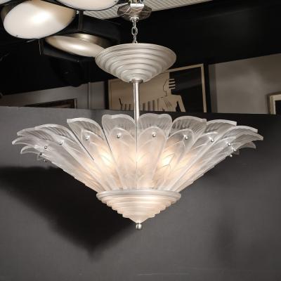  Marius Ernest Sabino Rare Art Deco Skyscraper Style Frosted Glass Chandelier Signed Sabino