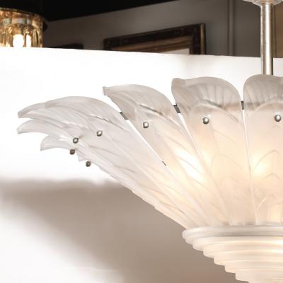  Marius Ernest Sabino Rare Art Deco Skyscraper Style Frosted Glass Chandelier Signed Sabino