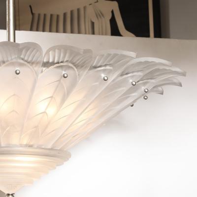  Marius Ernest Sabino Rare Art Deco Skyscraper Style Frosted Glass Chandelier Signed Sabino