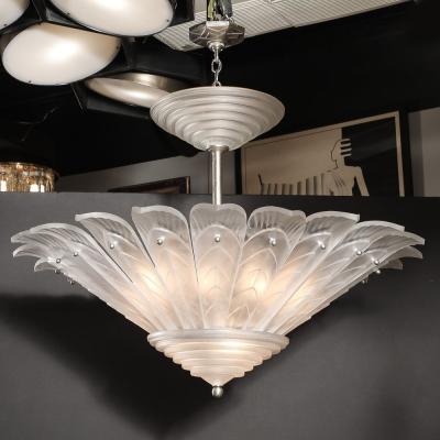  Marius Ernest Sabino Rare Art Deco Skyscraper Style Frosted Glass Chandelier Signed Sabino