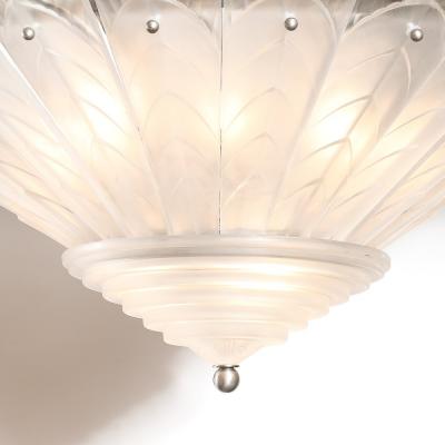  Marius Ernest Sabino Rare Art Deco Skyscraper Style Frosted Glass Chandelier Signed Sabino