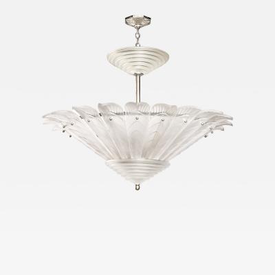  Marius Ernest Sabino Rare Art Deco Skyscraper Style Frosted Glass Chandelier Signed Sabino